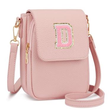 Imagem de CLOUDWINGS Bolsa tiracolo pequena com inicial inicial de presente para adolescentes, couro vegano, bolsa infantil, rosa, D