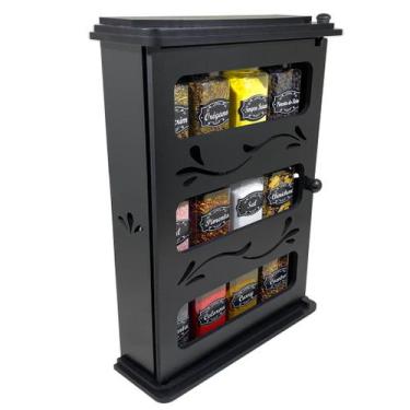 Imagem de Porta Temperos Condimentos Armarinho MDF kit 12 potes 170ml com Tampa 