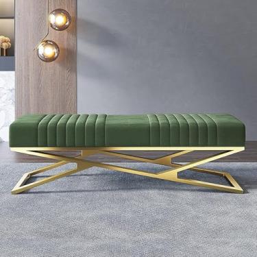 Imagem de Banco Estofado De Veludo De Luxo,banco De Sapato De Entrada Confortável Com Base Dourada,banco De Sofá De Acento Multifuncional De Fim De Cama De Quarto Moderno, Green, 90x38x42cm(35x15x17inch)