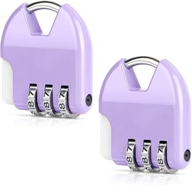 Imagem de SAISN Cadeado de combinação de 3 dígitos, combinação de cadeado pequeno, pacote com 2, cadeado de mochila de liga de zinco para armário de academia, cerca de portão, bagagem, gavetas de casa, roxo
