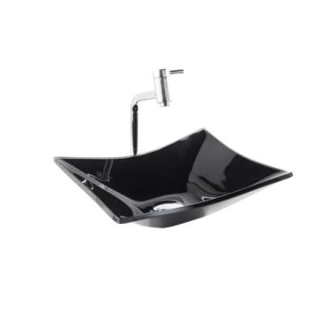 Imagem de Kit com Cuba Retangular De Vidro P/Banheiro Lavabo Apoio + Válvula Click + Torneira Link(Preto)