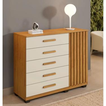 Imagem de Cômoda Paris 5 Gavetas e 1 Porta Benetil Móveis - Cinamomo/Off