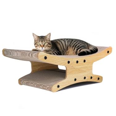 Imagem de Cama para arranhar gatos reversível, grande tábua de arranhar para gatos em ambientes internos – almofada de papelão e arranhador de gatos durável, móveis de cadeira, cor de madeira natural