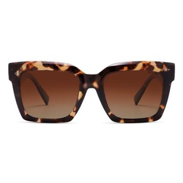 Imagem de SOJOS Óculos de sol quadrados polarizados modernos para mulheres e homens, armação de plástico retrô, óculos de sol inspirados no designer SJ2306, Tartaruga, Medium