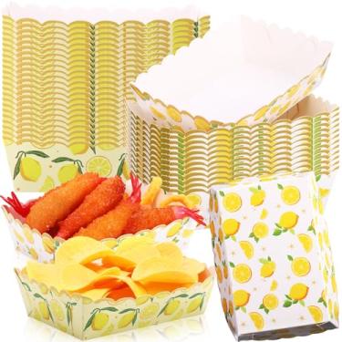 Imagem de Blushtier 50 bandejas de comida de papel limão, pratos descartáveis de frutas, lanche, cachorro-quente, bandejas de nacho para frutas vermelhas e limão, primeiro aniversário, chá de bebê, decoração de