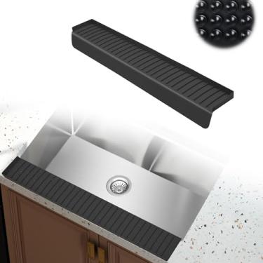 Imagem de Protetor contra respingos de pia de cozinha, protetor de borda de pia de 4 * 61 cm com ventosas, protetor de respingos de torneira de silicone e tapete de drenagem para cozinha, pia de banheiro, aço