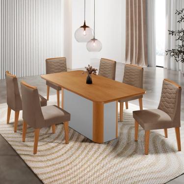 Imagem de Mesa De Jantar Isadora 180cm Tampo Mdf Laminado Veludo Capuccino Naturale Off White
