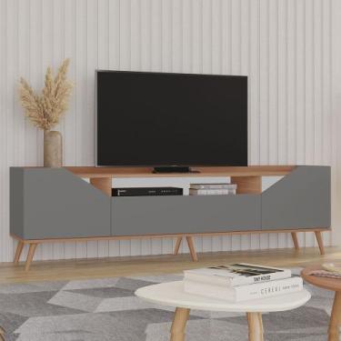 Imagem de Rack Danielle 100% MDF Tuboarte 3 Porta e Pés Estilo Retrô, Grafite Fr