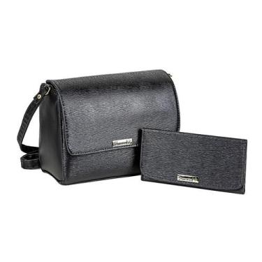 Imagem de Bolsa Feminina Executiva Transversal de Lado Baú + Carteira de Mão Pre