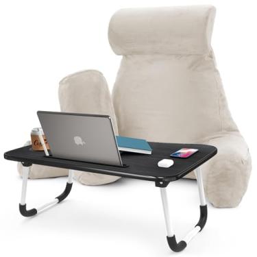 Imagem de Nestl Almofada de leitura com mesa de colo portátil para laptop – Almofada de suporte de espuma viscoelástica desfiada para sentar na cama e almofadas de descanso de sofá com braços, bandeja de cama