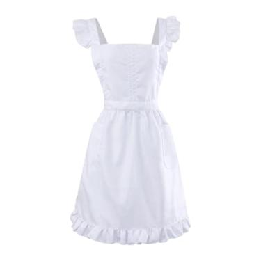 Imagem de MotiveTech Retrô com Babados para Empregada Doméstica, Presente Ajustável, Fantasia de Cosplay de Poliéster com Bolsos Frontais para Meninas, Senhora, Mã