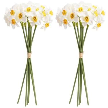 Imagem de Flores artificiais de narcisos, narcisos artificiais, 12 peças de flores de simulação, seda com haste de plástico flexível para centros de mesa
