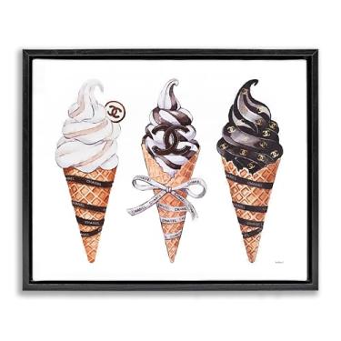 Imagem de Stupell Industries Design de arte de parede em tela flutuante preta sorvete de marca de moda por Amanda Greenwood, 43 x 53 cm