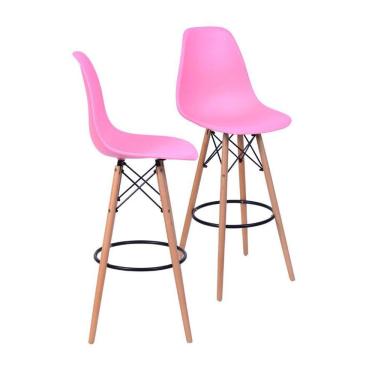 Imagem de Kit 02 Banquetas Boxbit Dkr Eames Pp Rosa Base Madeira