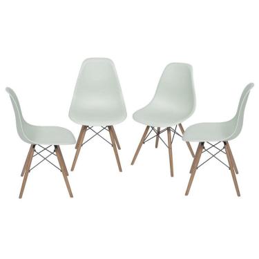 Imagem de Kit 4 Cadeiras Boxbit Dkr Eames Base Em Madeira Verde Claro