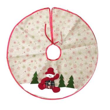 Imagem de Saia para Árvore de Natal Decorada Rústica Bege e Vermelho Boneco de N