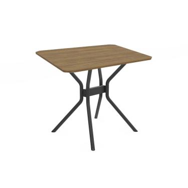 Imagem de Mesa de Sala Jantar Loire Aço c/ Tampo Madeirado 90x90cm Preto Fosco/Nogueira - Kappesberg