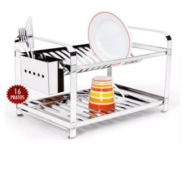 Imagem de Escorredor 16 Pratos Montado Com Porta Talheres Em Aço Inox - Mak Inox