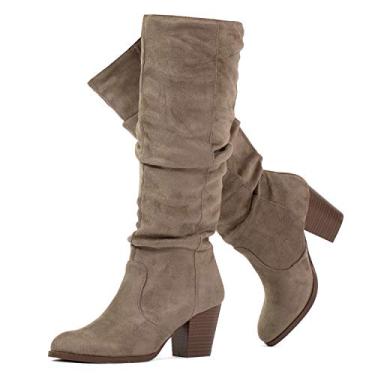 Imagem de Bota social feminina RF ROOM OF FASHION com salto grosso, cano alto, solta, Slim Calf Taupe Su-no Zipper, 8.5