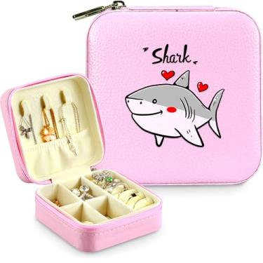 Imagem de BJDAMAI Caixa de joias, presentes de tubarão para adolescentes, adolescentes, crianças, 6, 7, 8, 9, 10, 11, 12, 12, para amantes de tubarões, acessórios, decoração, anel de viagem, brincos, colar