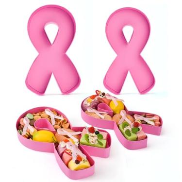 Imagem de 2 peças de papelão de conscientização do câncer de mama para bandeja preenchível com fita rosa de charcutaria, caixa de papel de 30 cm para decoração de festa de conscientização do câncer, memoriais
