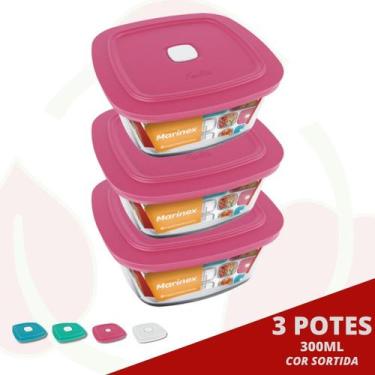 Imagem de 3 Pote de Vidro Quadrado c/ Tampa Sortida Marinex 300ML - NADIR FIGUER