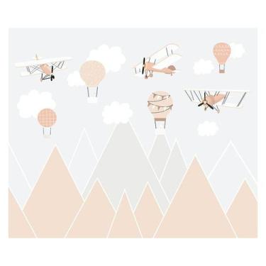 Imagem de Papel de Parede Adesivo Infantil Aviões Balões Bebe Quarto Menina - 57