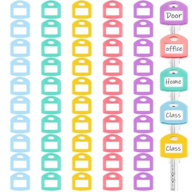 Imagem de Blulu 50 peças de capas coloridas para chaves etiquetas protetoras de 2,5 cm com etiquetas de cartão brancas em branco e folha de plástico transparente para organização de classificação de casa (cor