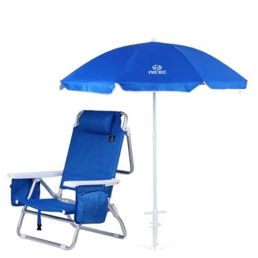 Imagem de Nice C Mochila azul cadeira de praia com cooler e guarda-chuva, cadeira de praia reclinável de 5 posições para adultos, com suporte de copo, bolsa térmica, para atividades ao ar livre, acampamento