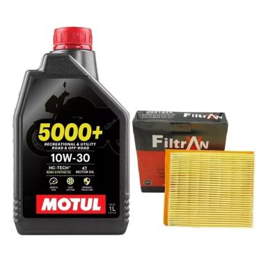 Imagem de Kit Óleo Motul 5000+ 10W30 4T 1L Semissintético Manutenção Moto + Filtro Ar Filtran