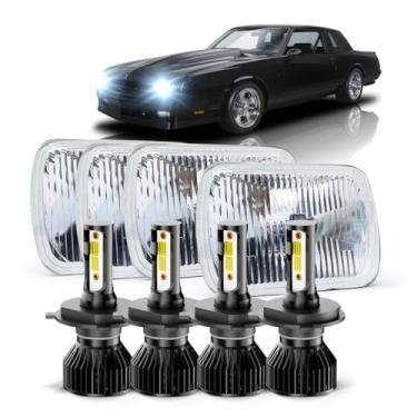 Imagem de PCKXAZL Para Chevrolet Monte Carlo SS 1980 1981 1982 1983 1984 1985 1986 1987 1988, 10 x 15 cm, lâmpadas retangulares seladas Hi-Low, com 4 lâmpadas LED brancas H4 6000K, com adaptador, pacote com 8