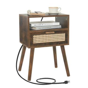 Imagem de Mesa de cabeceira MaxSmeo Small com estação de carregamento rústica ma