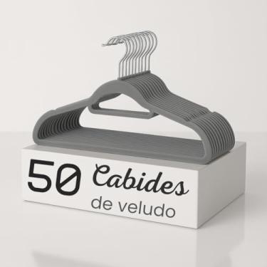 Imagem de Kit 50 Cabides Veludo Slim para Roupas Antideslizantes Giratório (Cinza)
