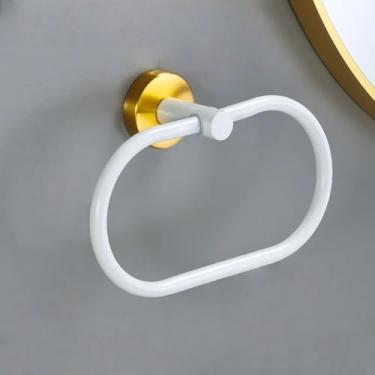 Imagem de Conjunto de acessórios para banheiro em ouro branco, barra de toalha de aço inoxidável 304, porta-papel higiênico, gancho para roupão, conjunto de acessórios, WG, anel para toalha B
