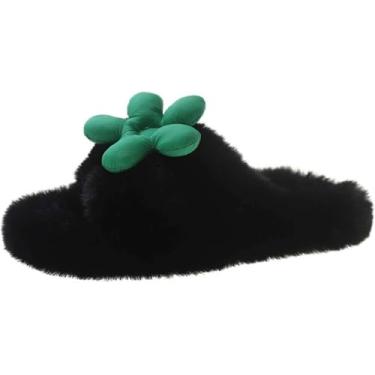 Imagem de Chinelos Fuzzy-furry-fluffy Para Mulheres Chinelos De Pele Feminina Chinelos Abertos Com Banda Cruzada Confortável Chinelos De Casa De Espuma De Memória, White, 35 EU(225mm)