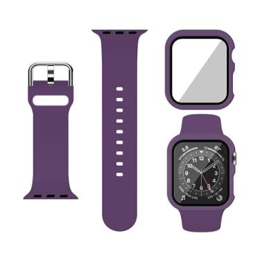 Imagem de XFEN Pulseira esportiva de silicone tamanho M/G com protetor de tela para Apple Watch série 10 de 46 mm - roxo escuro