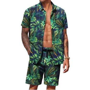 Imagem de Conjunto de roupa de 2 peças COOFANDY masculino com estampa floral hav