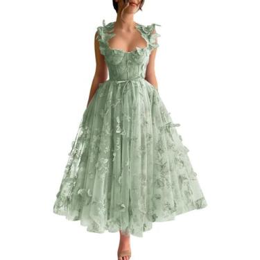 Imagem de Vestido de formatura CAZSXIS 3D Butterfly Tule Sage Green A-line