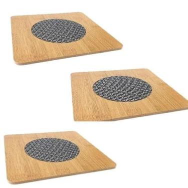 Imagem de Kit 3 Descanso de Panela em Bambu com Tela Metálica MDF (quadrado)