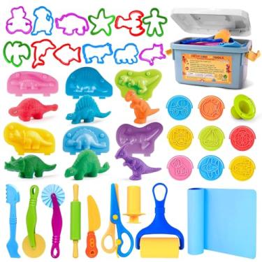 Imagem de Playdough Tools Sets for Kids Ages 3-4, 37pcs Playdough Accessories with Storage Box, Mat, Rolling Pins, Safety Scissors, Plastic Knife, Stamps, Animal and 3d Dino Molds, For Classroom, Christmas Gift