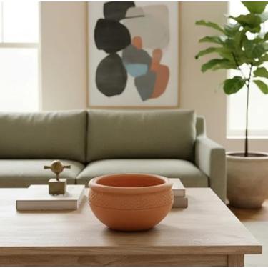 Imagem de Vaso Bacia Quintal de Casa em Cerâmica, 26 cm x 12 cm, Design Trabalhado, Textura em Relevo, Marrom Terracota