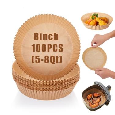 Imagem de Forros de fritadeira a ar descartáveis, 100 peças de forros de airfryer descartáveis antiaderentes, papel pergaminho não branqueado, forros de papel redondo para fritadeira a ar de 5 a 8 QT, assar