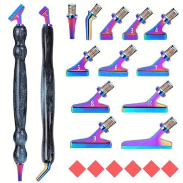 Imagem de Caneta de pintura de diamante alternativa para artesanato DIY, 2 peças de acessórios de pintura de diamante de combinação de resina, 12 peças de ponta de caneta de liga com design de 45° Wish 6