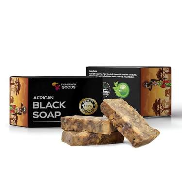 Imagem de Motherland Goods Sabonete preto cru africano autêntico – puro e natural, ideal para todos os tipos de pele, tom de pele irregular, sabonete facial e corporal – Importado de Gana (500 g)