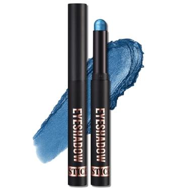 Imagem de Erinde Bastão de sombra cremosa brilhante, palitos de sombra metálica de longa duração, lápis de sombra cremoso com glitter à prova d'água, maquiagem neutra misturável de alta pigmentação, brilho azul