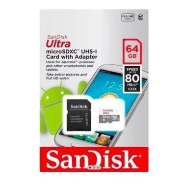 Imagem de Cartão Memória Micro Sd Sandisk 64Gb, Eficiência E - Cartão De Memória