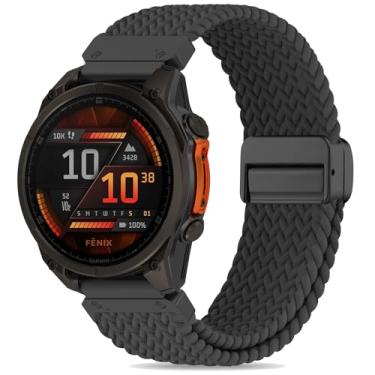 Imagem de Laband Pulseira de relógio QuickFit trançada magnética de 20 mm compatível com Garmin Fenix 8 de 43 mm/7S/7S Pro/6S Pro/6S/5S/5S Plus/Epix Pro de 42 mm, pulseira de tecido elástico de nylon elástico