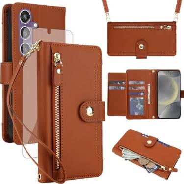 Imagem de Asuwish Capa de celular para Samsung Galaxy S24/S25 5G carteira com zíper, com protetor de tela de vidro temperado e alça transversal, suporte para cartão de crédito S 24 24S 25 25S G5 SM-S931U