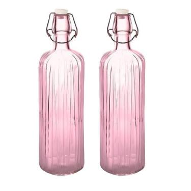 Imagem de Kit 2 Garrafa De Vidro Água Suco Refrigerante 1l Colorida - CLICK HOUS