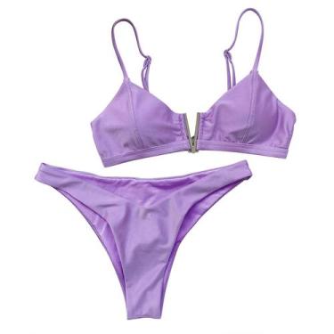 Imagem de Biquíni feminino conjunto sólido maiô sutiã preenchido de duas peças r